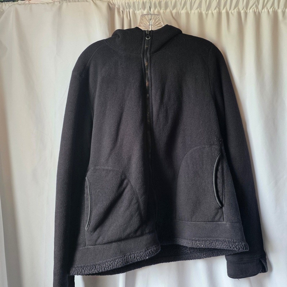 Faded Glory Black Fleece Sherpa Lined Full Zip Hoodie Jacket Womens Large 12-14